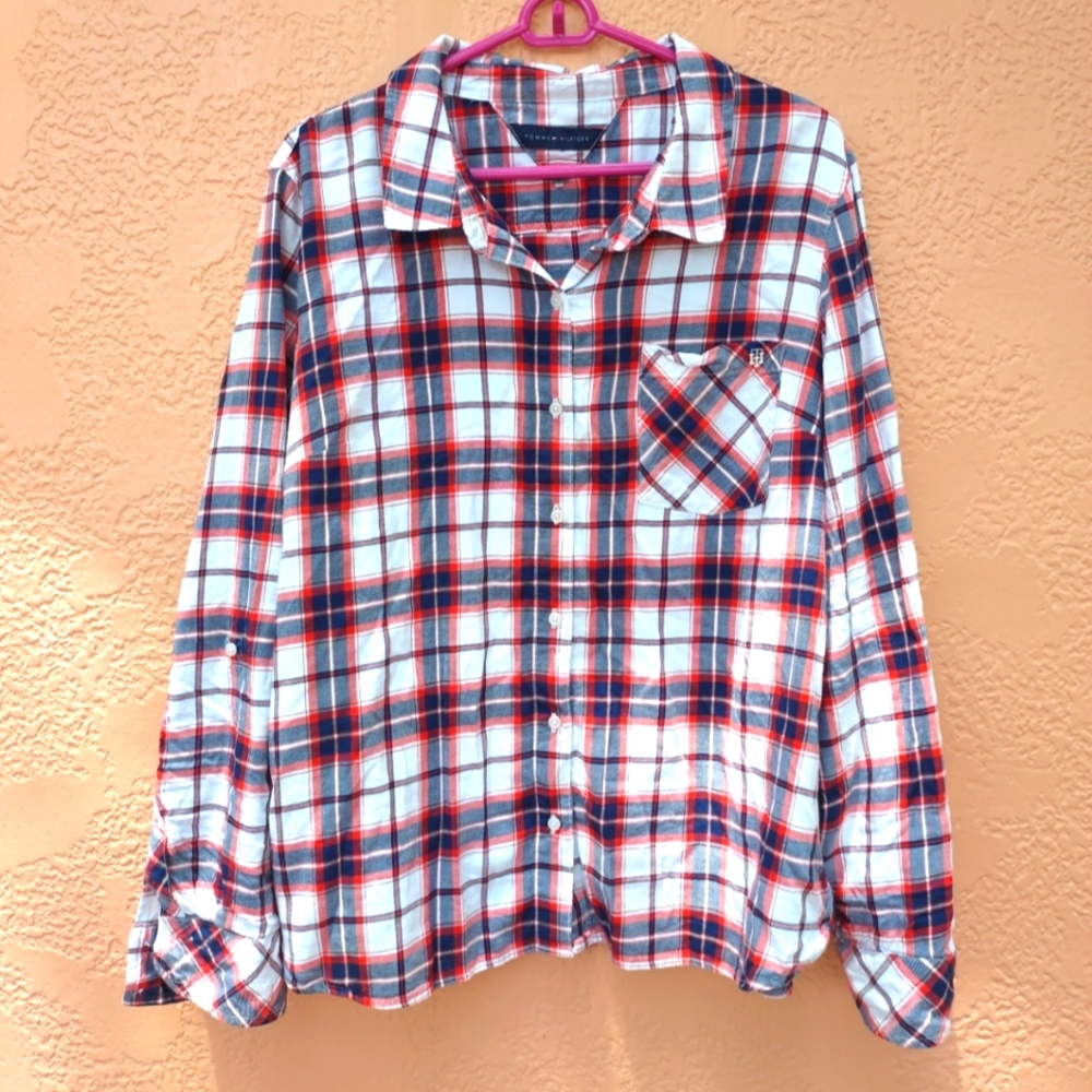 Tommy Hilfiger Long Sleeves Tshirt Men's Sz Large Buttons Up Cotton Blend
